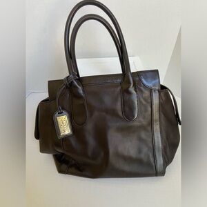 Badgley Mischka Purse Leather Computer Handbag Travel Glam Brown Structured
